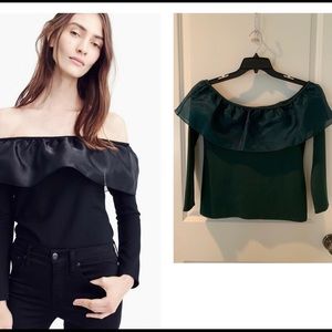 NWT J Crew Green Off Shoulder Organza Ruffle Top S